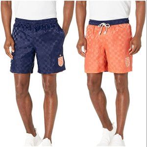 Umbro Premier Coral Studios 2 in 1 Reversible Shorts Men Size Large Navy Orange